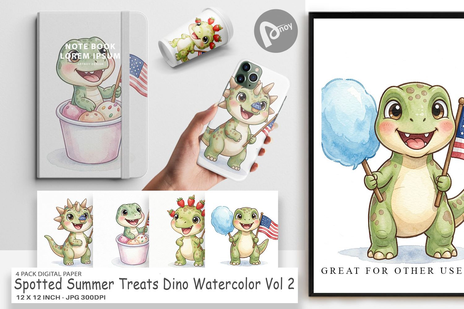Summer Treats Dino Digital Paper product image 1