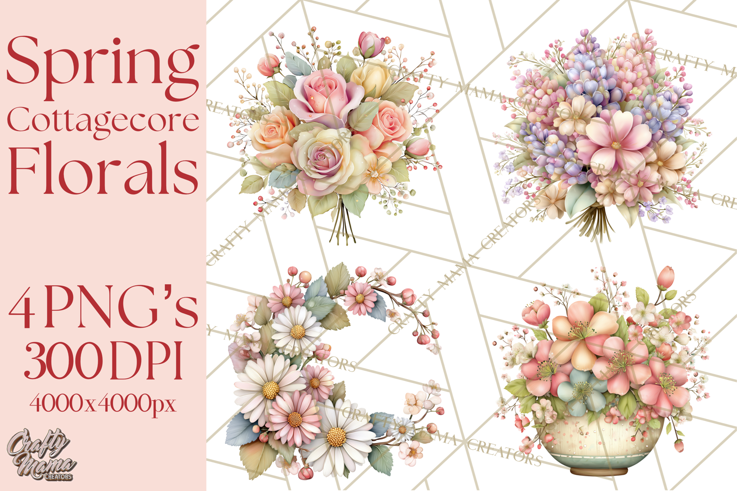 Spring Cottagecore Florals Clipart, Wildflower Bouquets product image 1