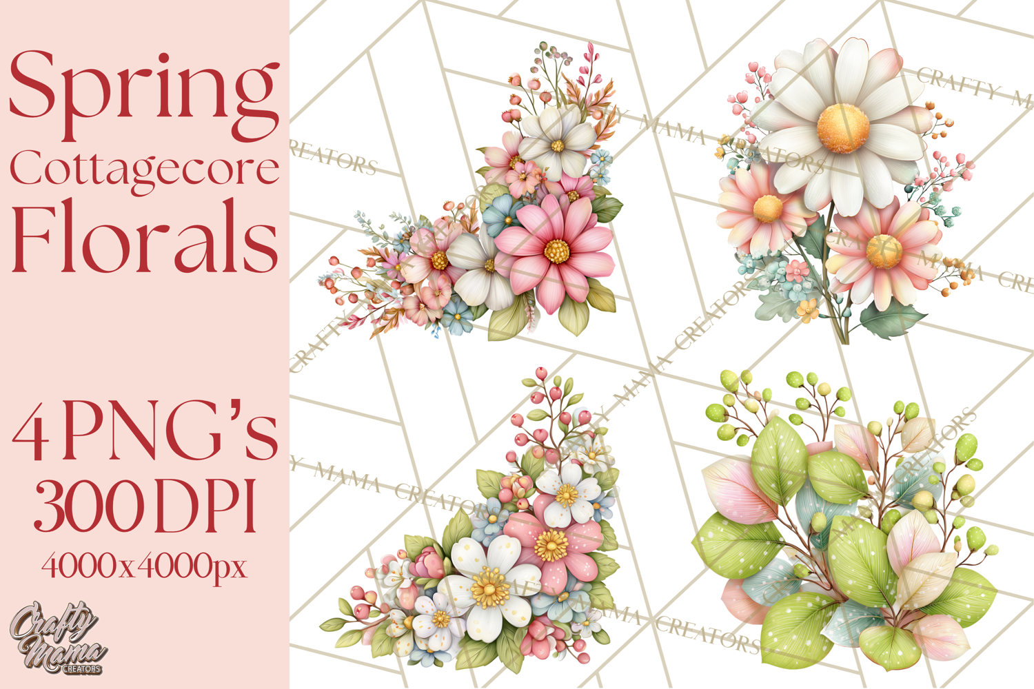Spring Cottagecore Florals Clipart, Wildflower Bouquets product image 1