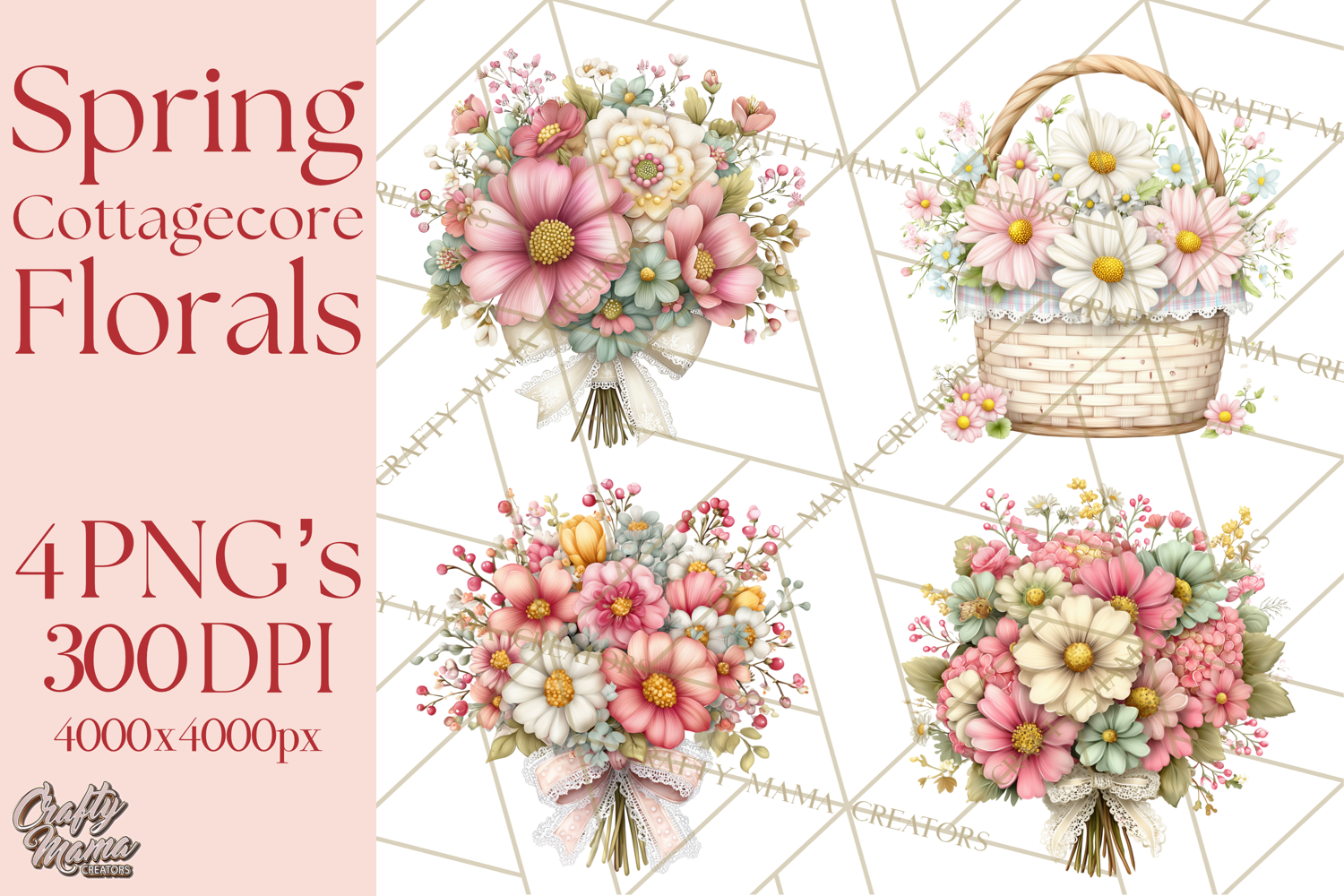 Spring Cottagecore Florals Clipart, Wildflower Bouquets product image 1