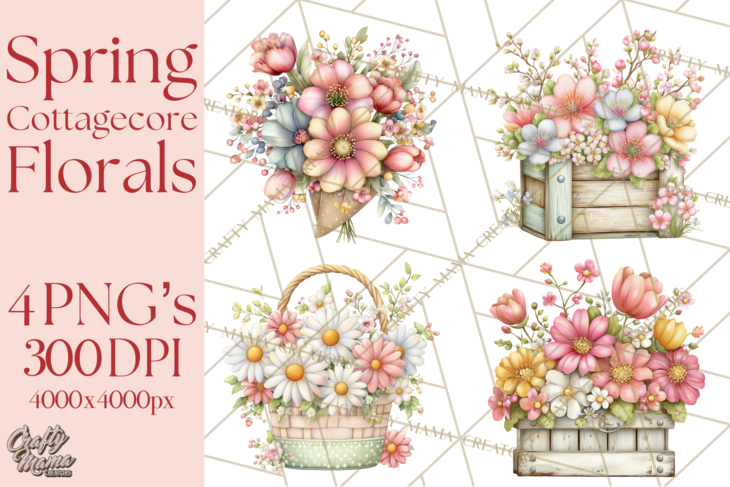 Spring Cottagecore Florals Clipart, Wildflower Bouquets product image 1