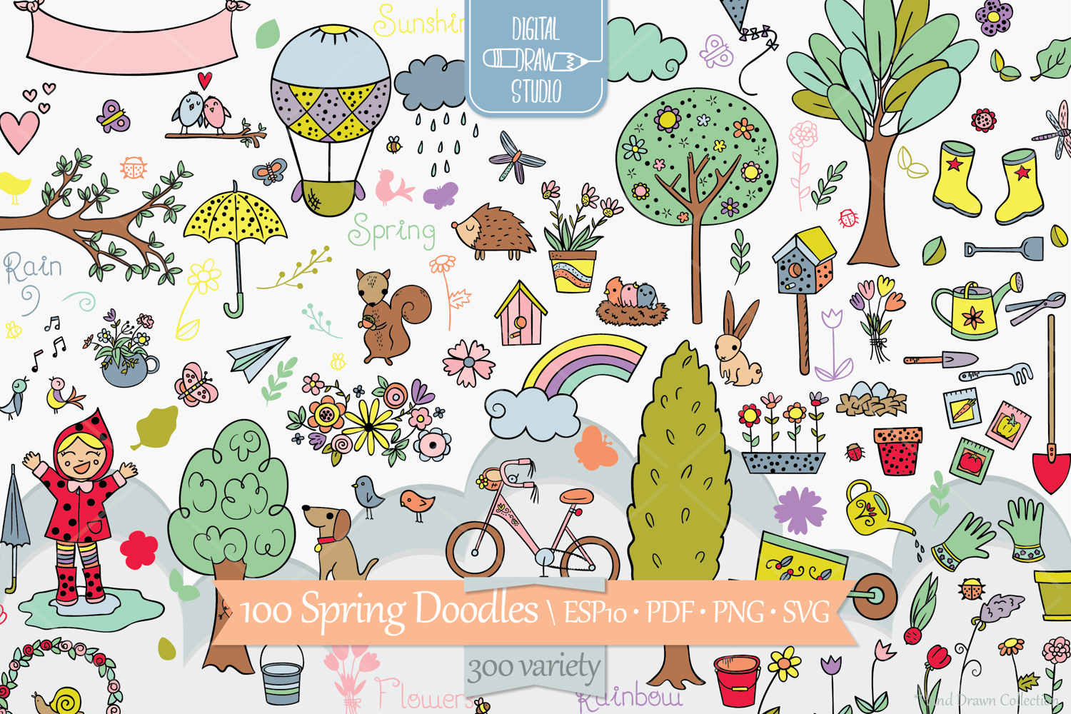 Spring Season Color Doodles | Garden, Bicycle, Bird, Flower product image 1