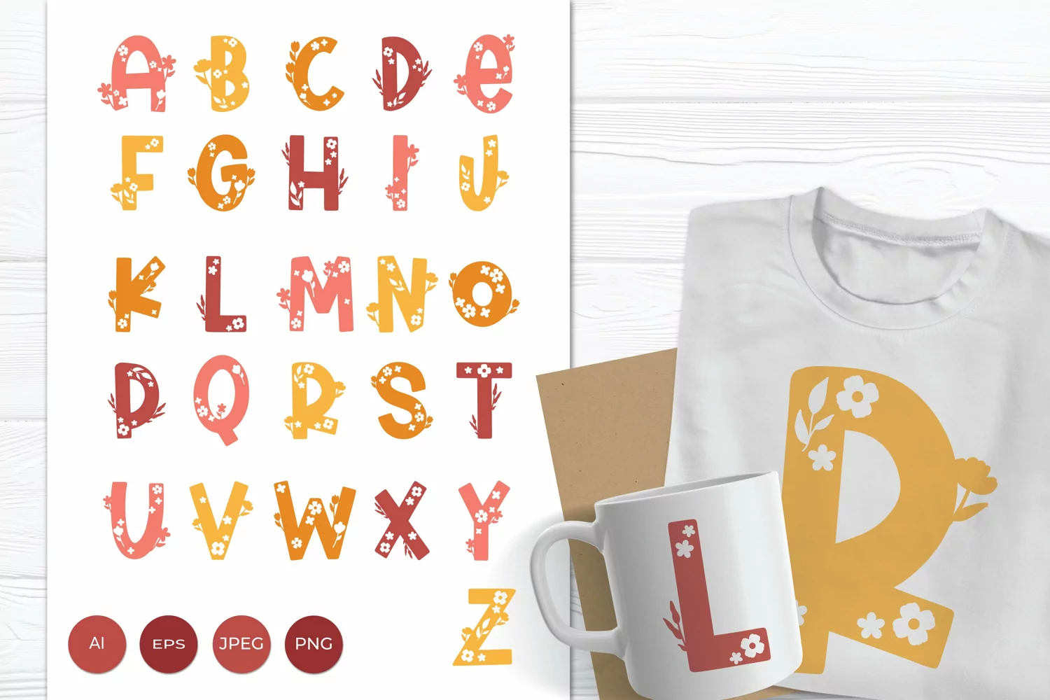 Colorful Alphabet with Spring Floral Pattern Monogram Set product image 1