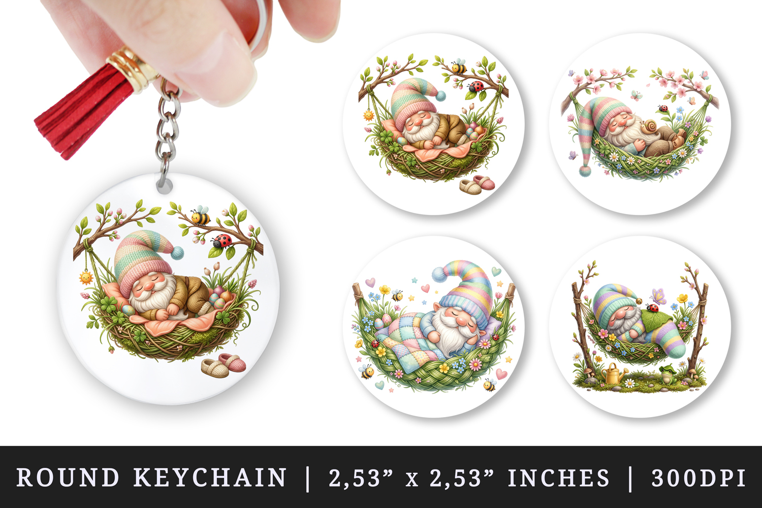 Spring Gnome round keychain pintable sublimation design png product image 1