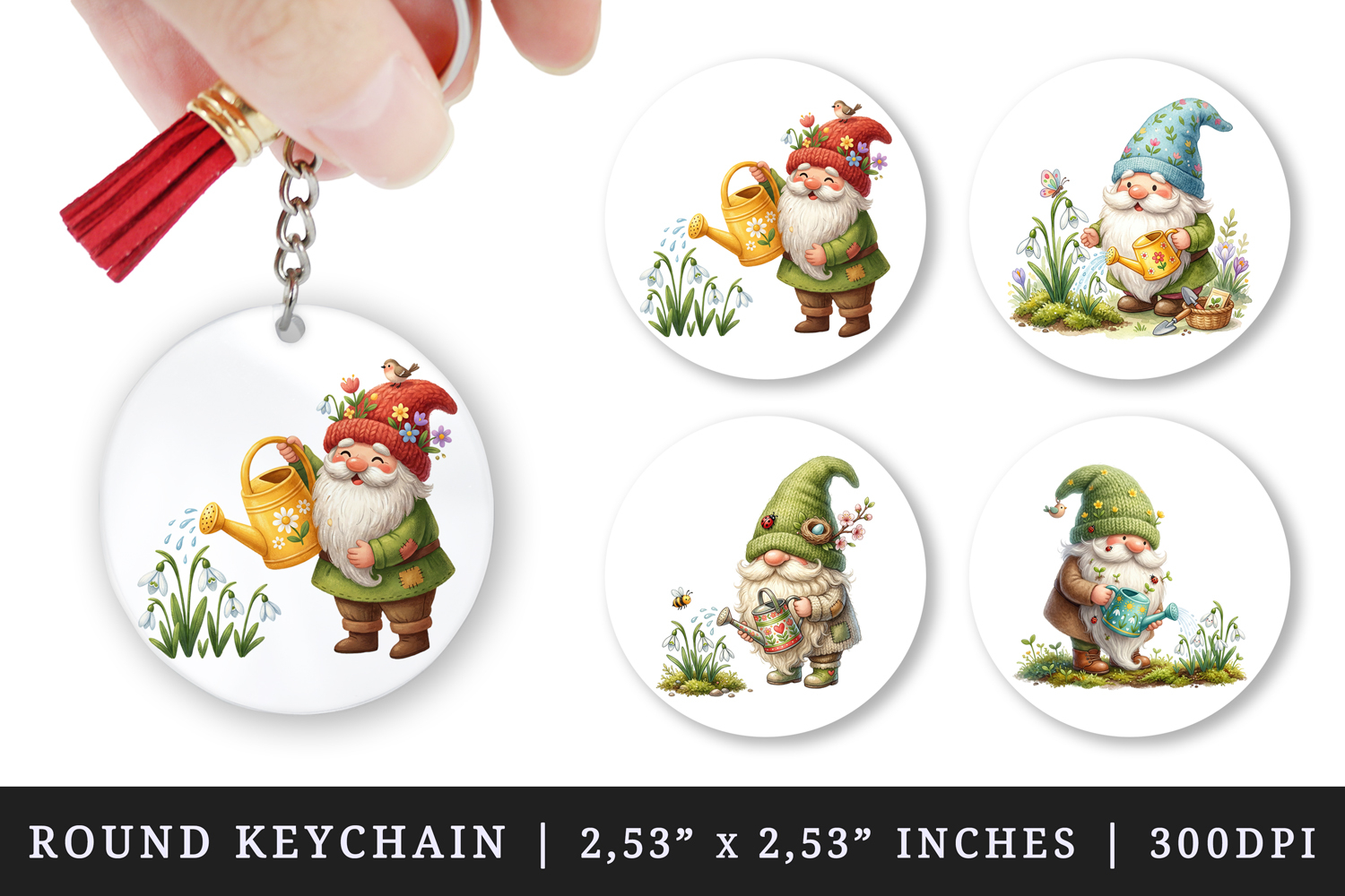 Spring Gnome round keychain pintable sublimation design png product image 1