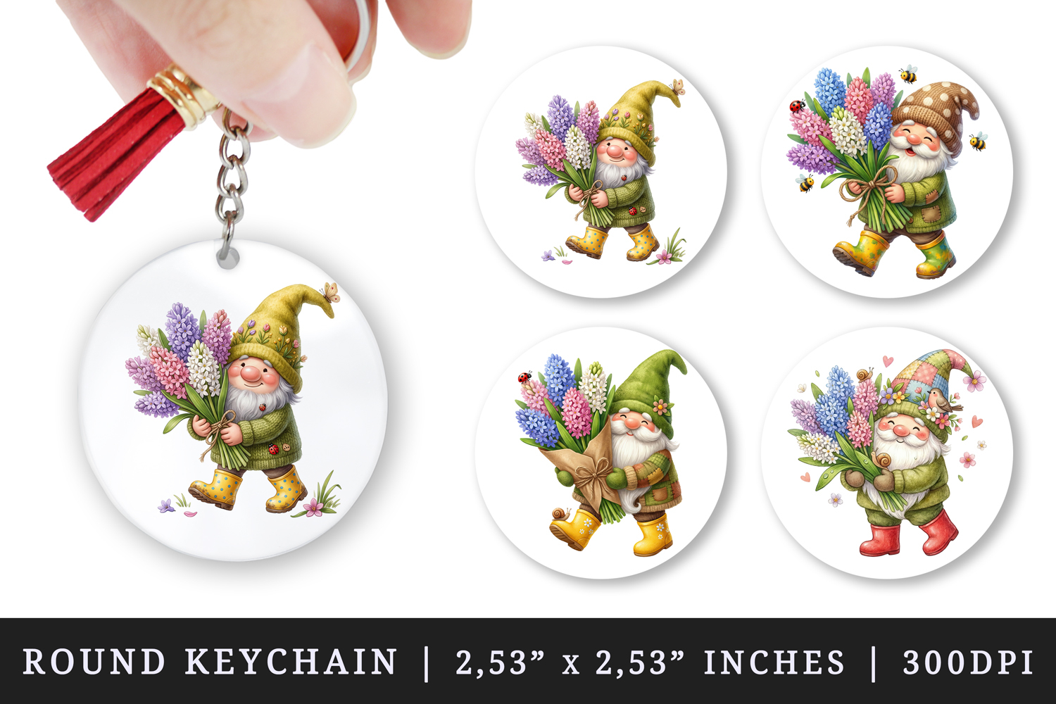Spring Gnome round keychain pintable sublimation design png product image 1