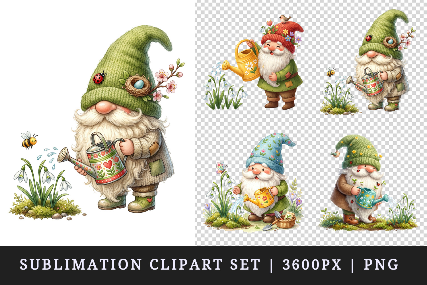 Spring Gnome clipart printable sublimation design png product image 1