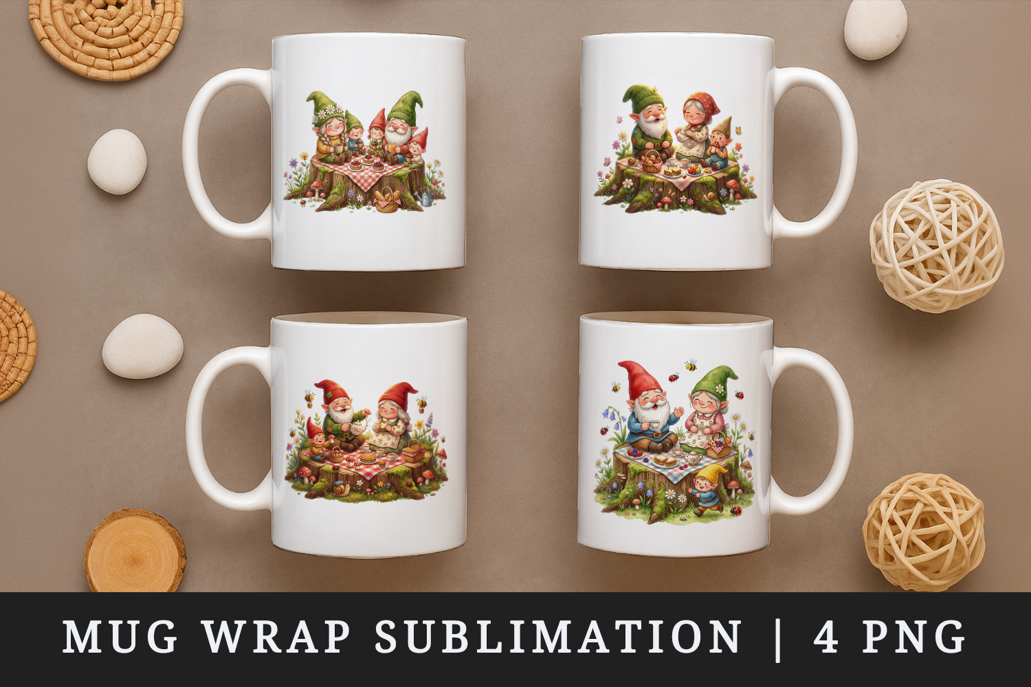 Spring Gnome mug wrap printable sublimation design product image 1