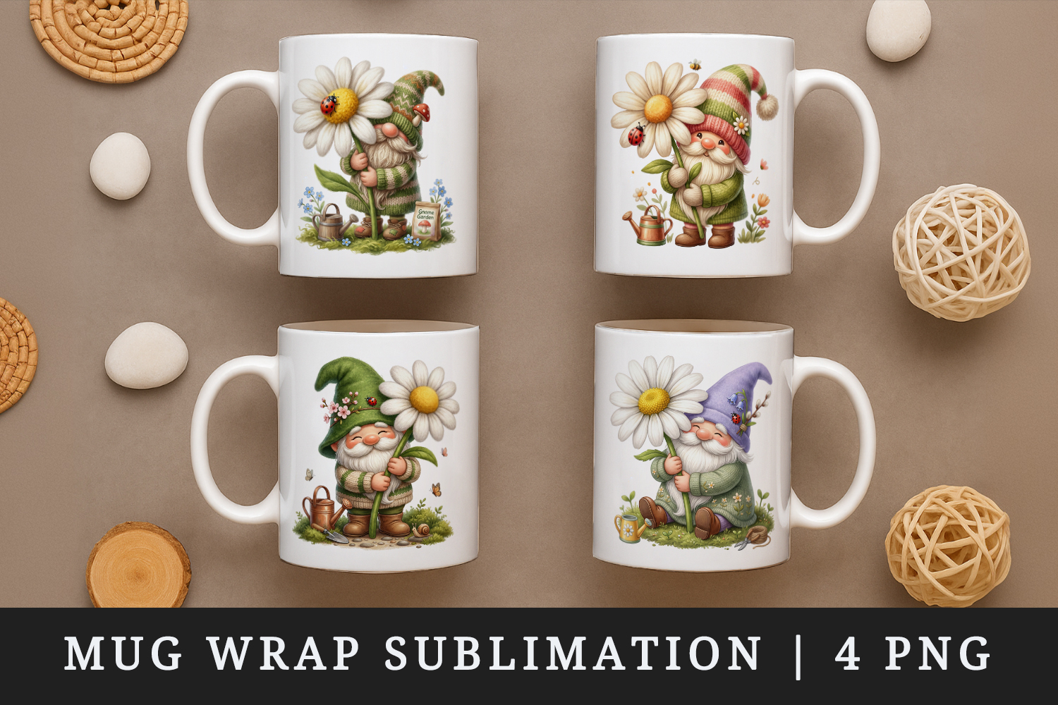 Spring Gnome mug wrap printable sublimation design product image 1