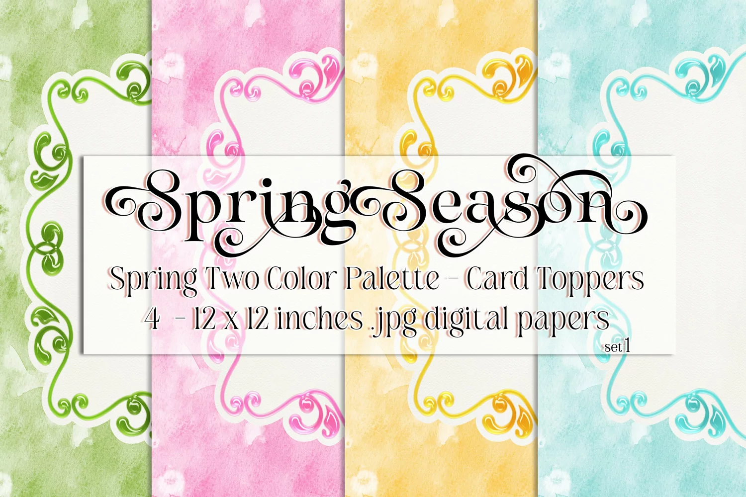 Spring Season Backgrounds, Watercolor 12x12 Card Toppers product image 1