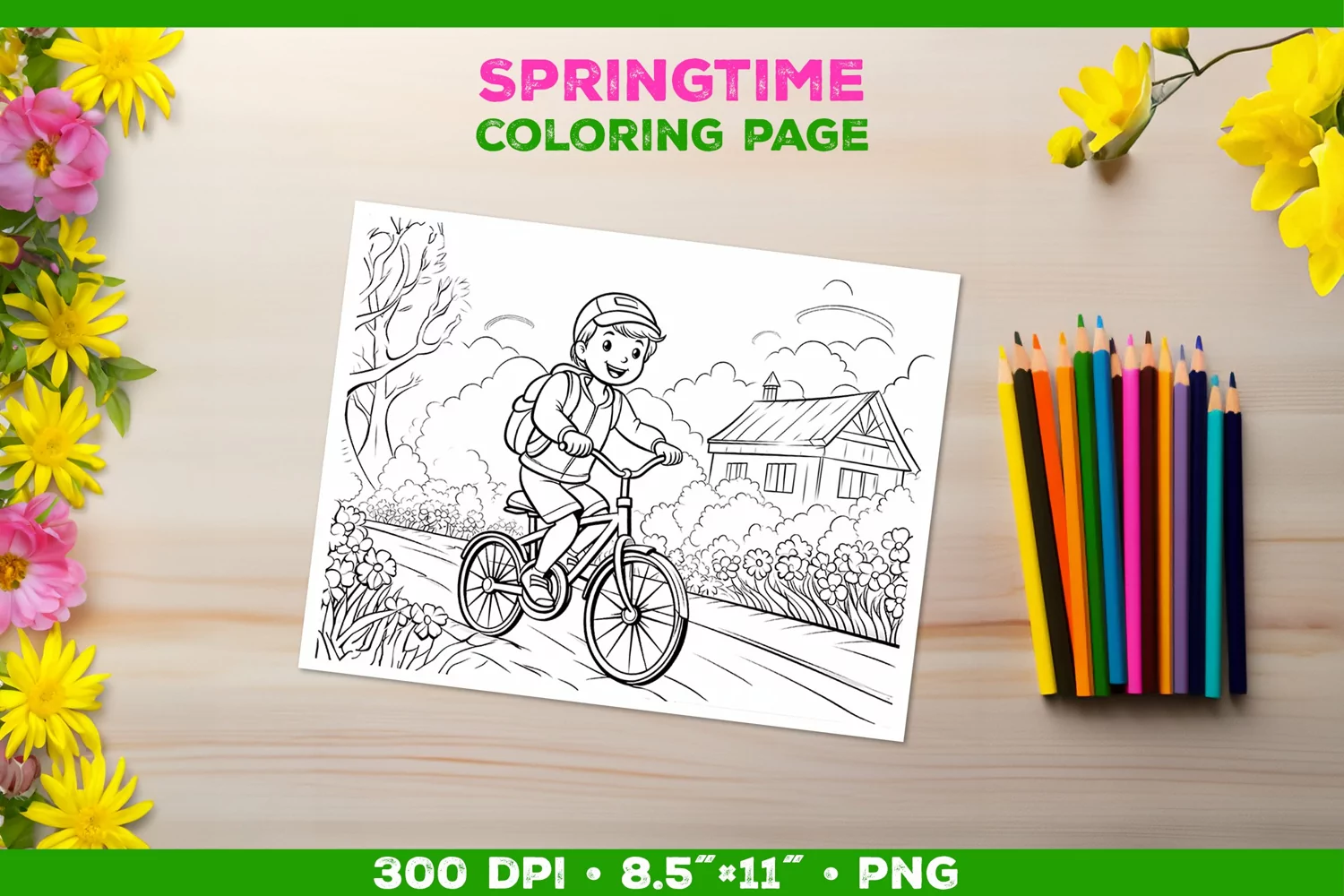 Coloring page for children with a smiling boy on a bicycle product image 1