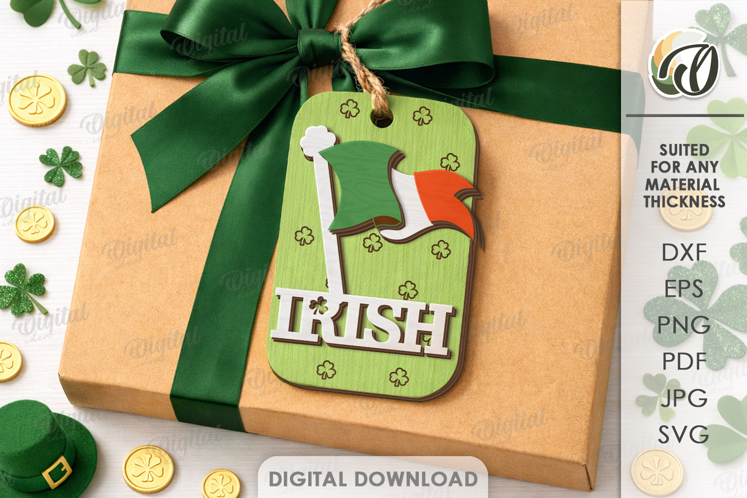 St. Patrick’s Day Gift Tag Laser Cut. Gift Label SVG product image 1