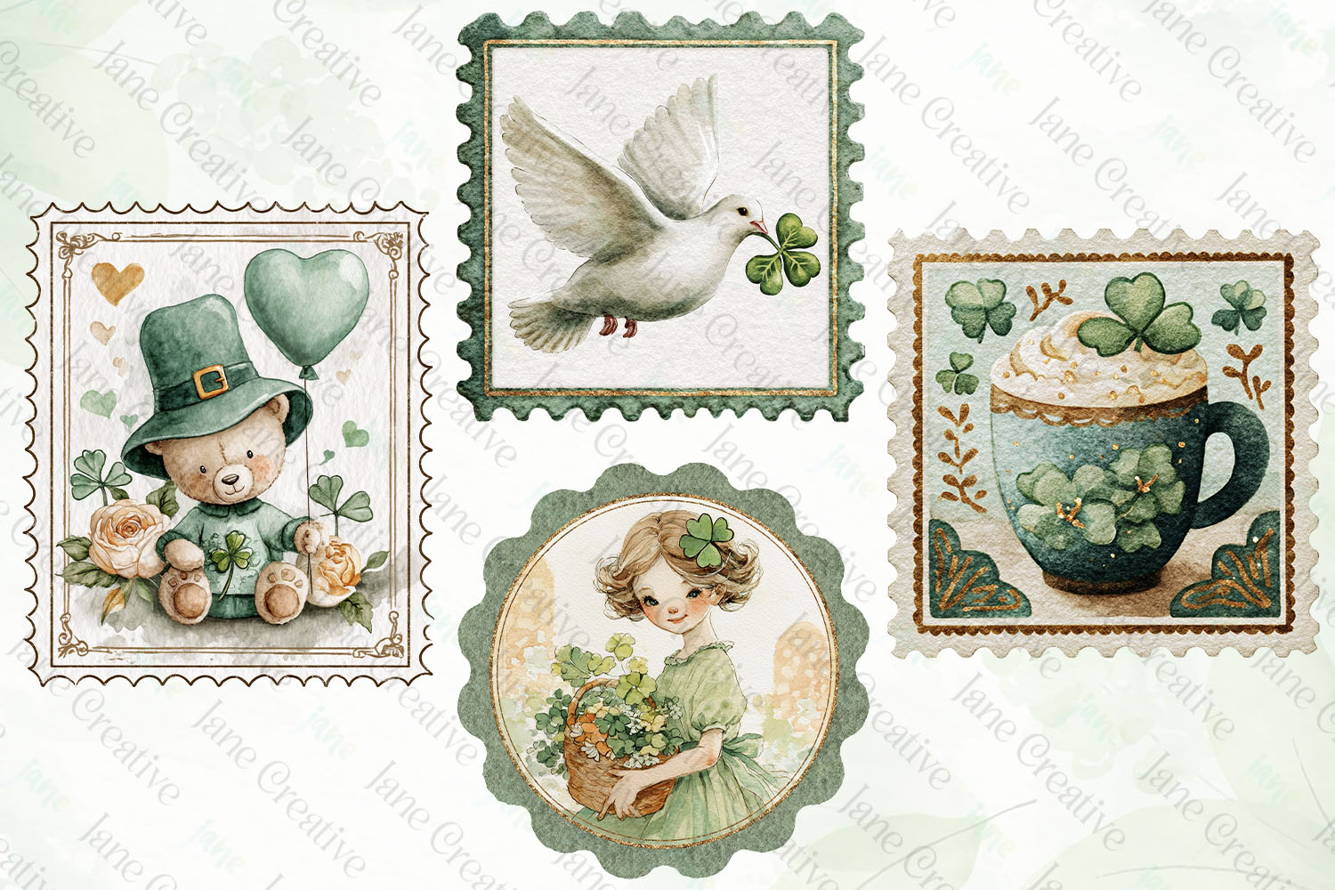 St. Patrick’s Day Vintage Postage Stamp Clipart product image 1