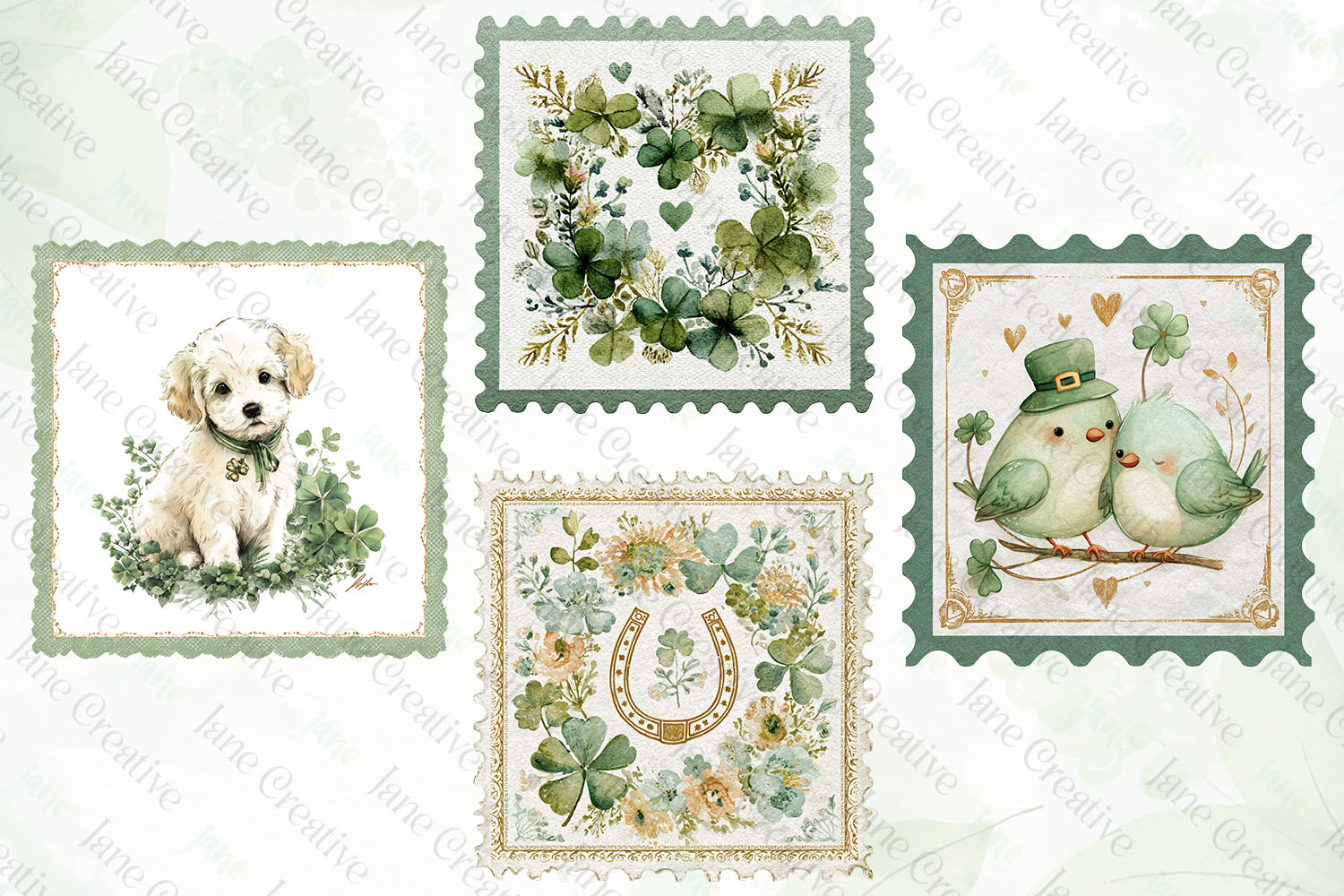 St. Patrick’s Day Vintage Postage Stamp Clipart product image 1