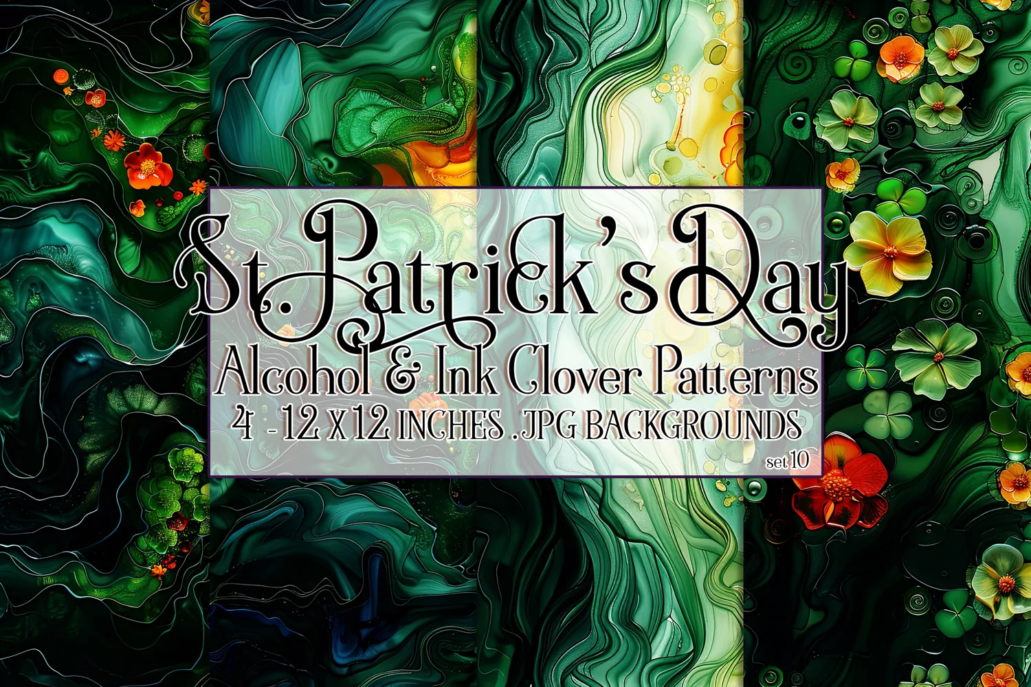 Alcohol Ink Clover Patterns, St Patricks Day Patterns, s10 product image 1