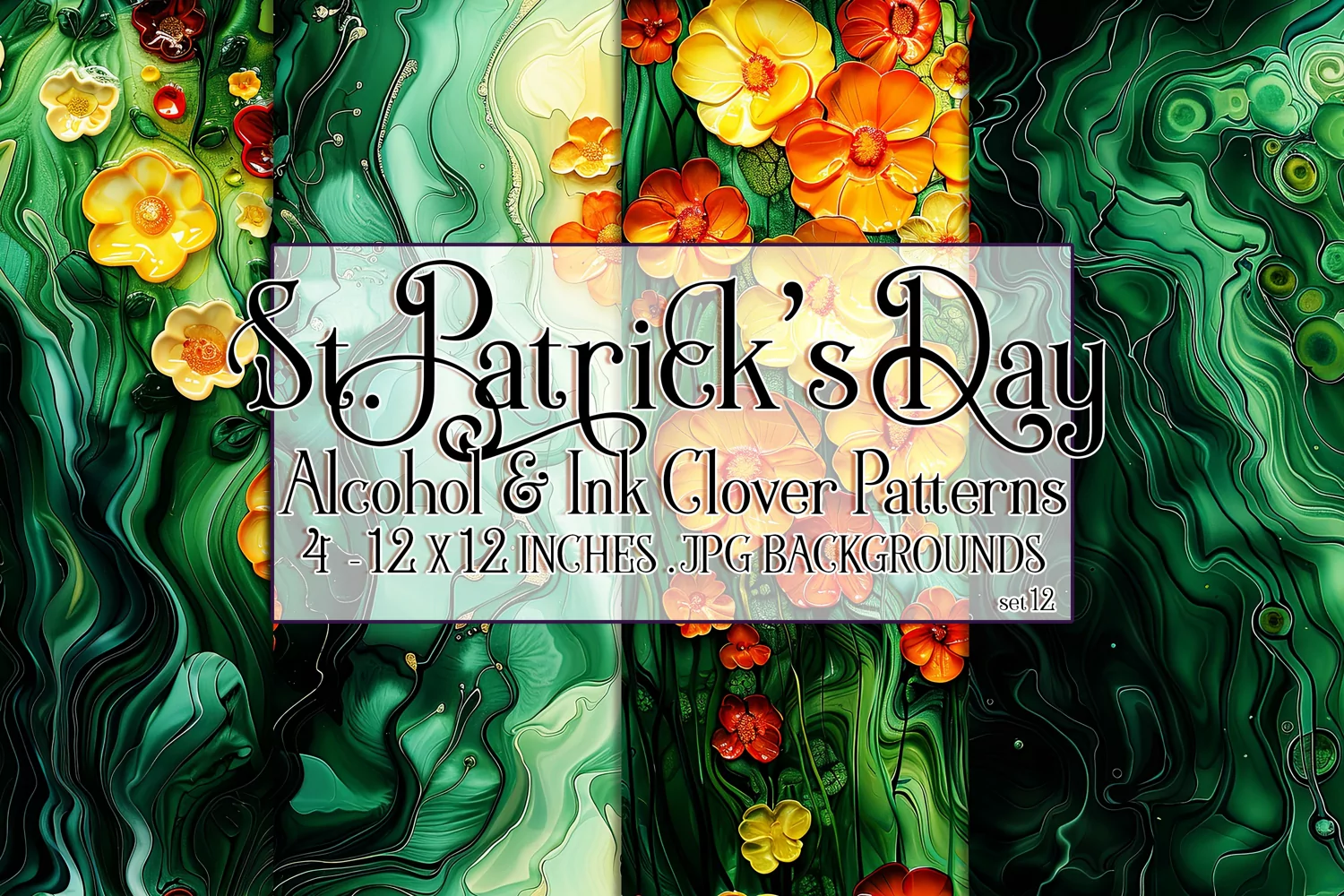 Alcohol Ink Clover Patterns, St Patricks Day Patterns, s12 product image 1
