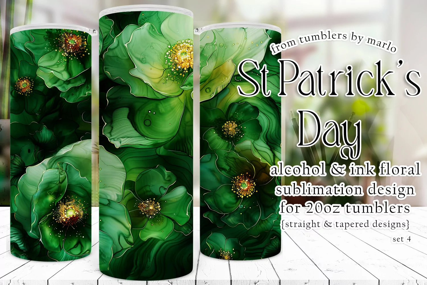 Alcohol Ink Tumbler, St Patrick's Day Floral Tumbler, d4 product image 1