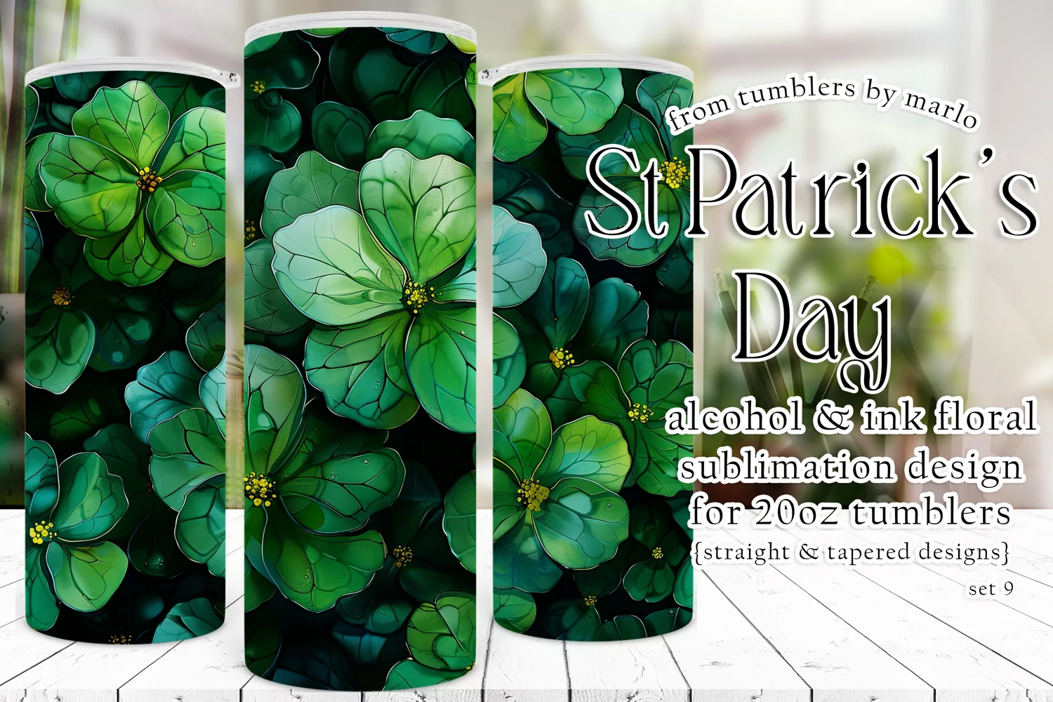 Alcohol Ink Tumbler, St Patrick's Day Floral Tumbler, d9 product image 1