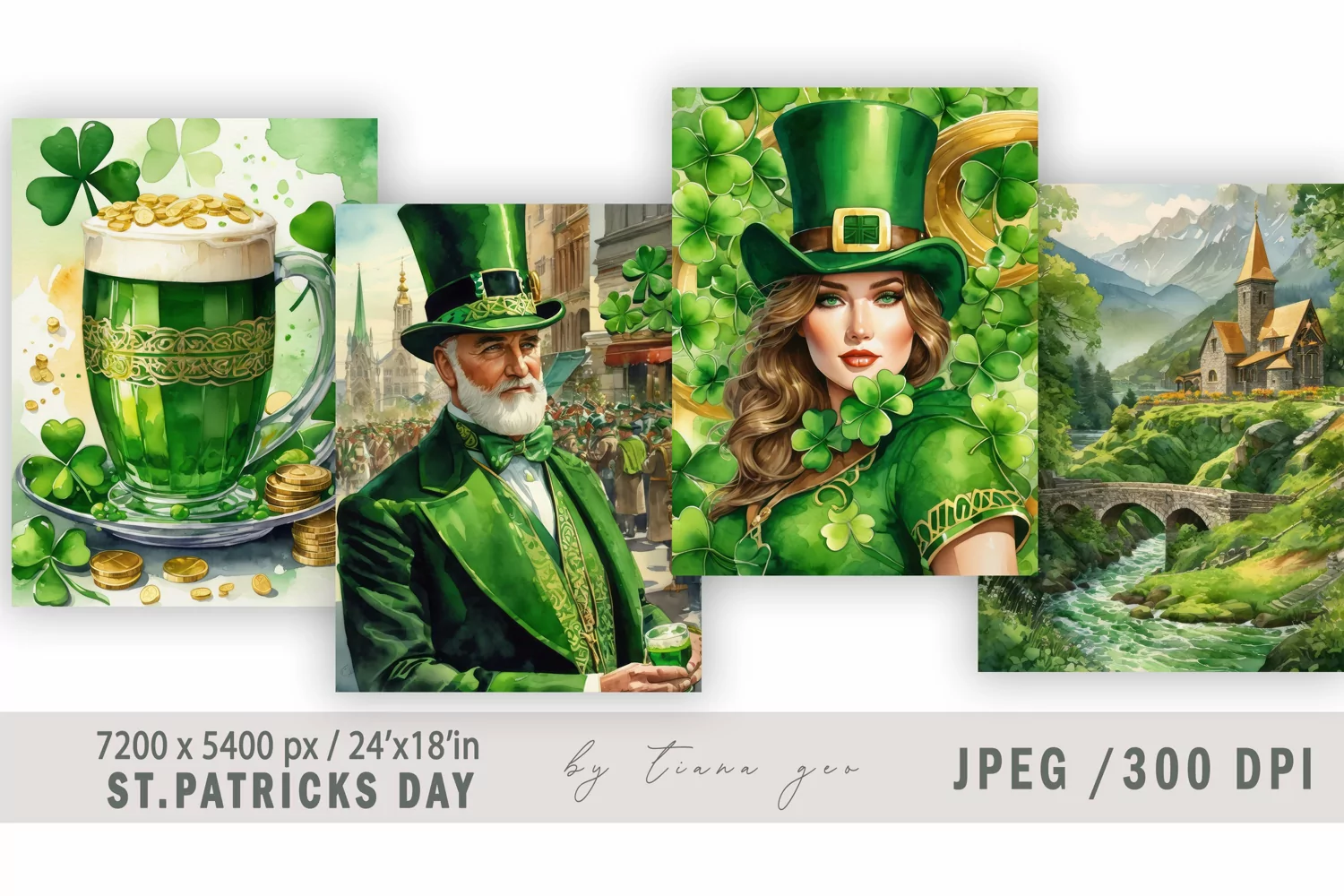 St.Patrick's day watercolor illustrations for cards- 4 Jpeg product image 1