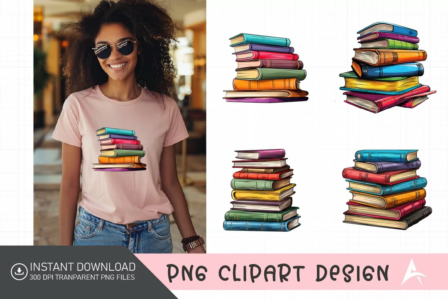 Watercolor Stack of colorful Book Clipart product image 1