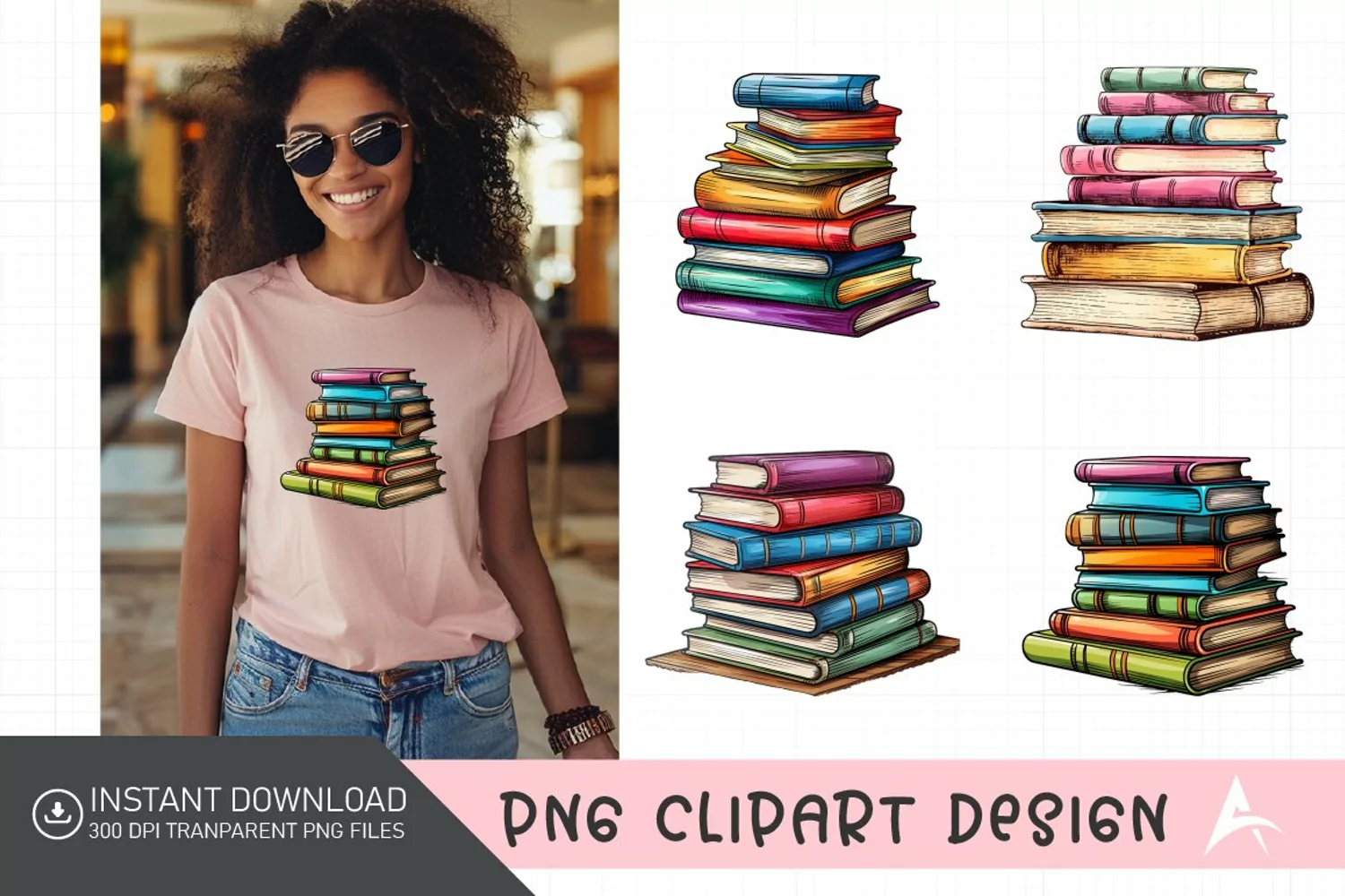 Watercolor Stack of colorful Book Clipart product image 1