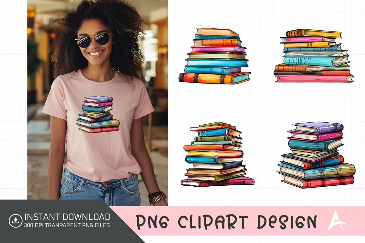 Watercolor Stack of colorful Book Clipart product image 1