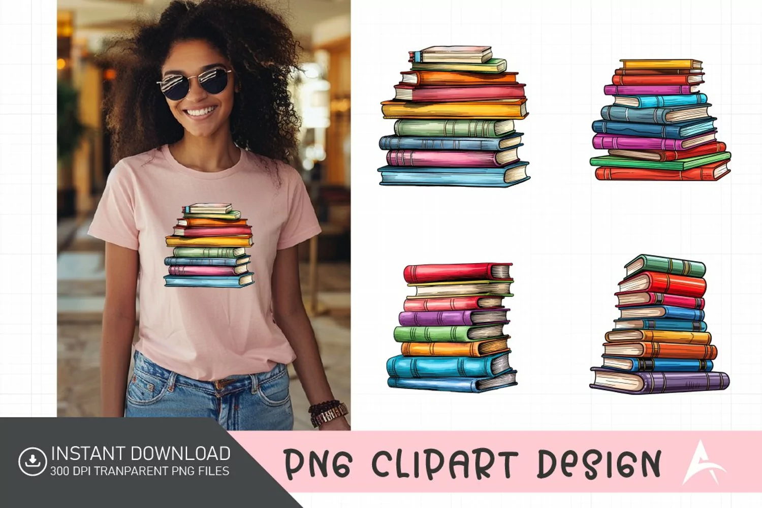 Watercolor Stack of colorful Book Clipart product image 1