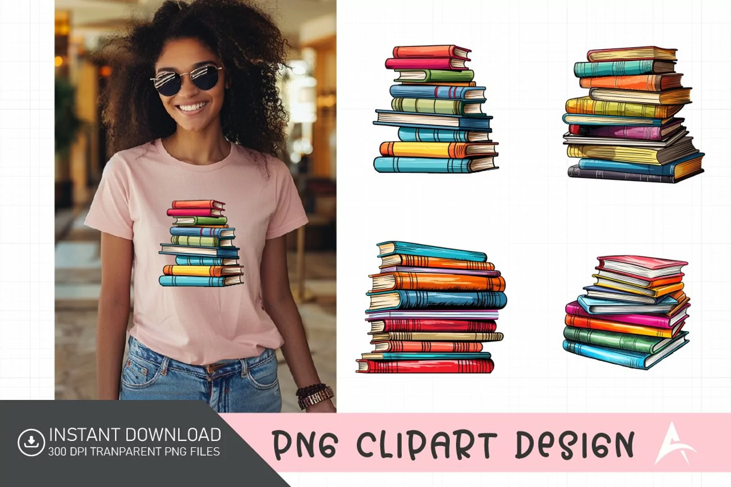 Watercolor Stack of colorful Book Clipart product image 1