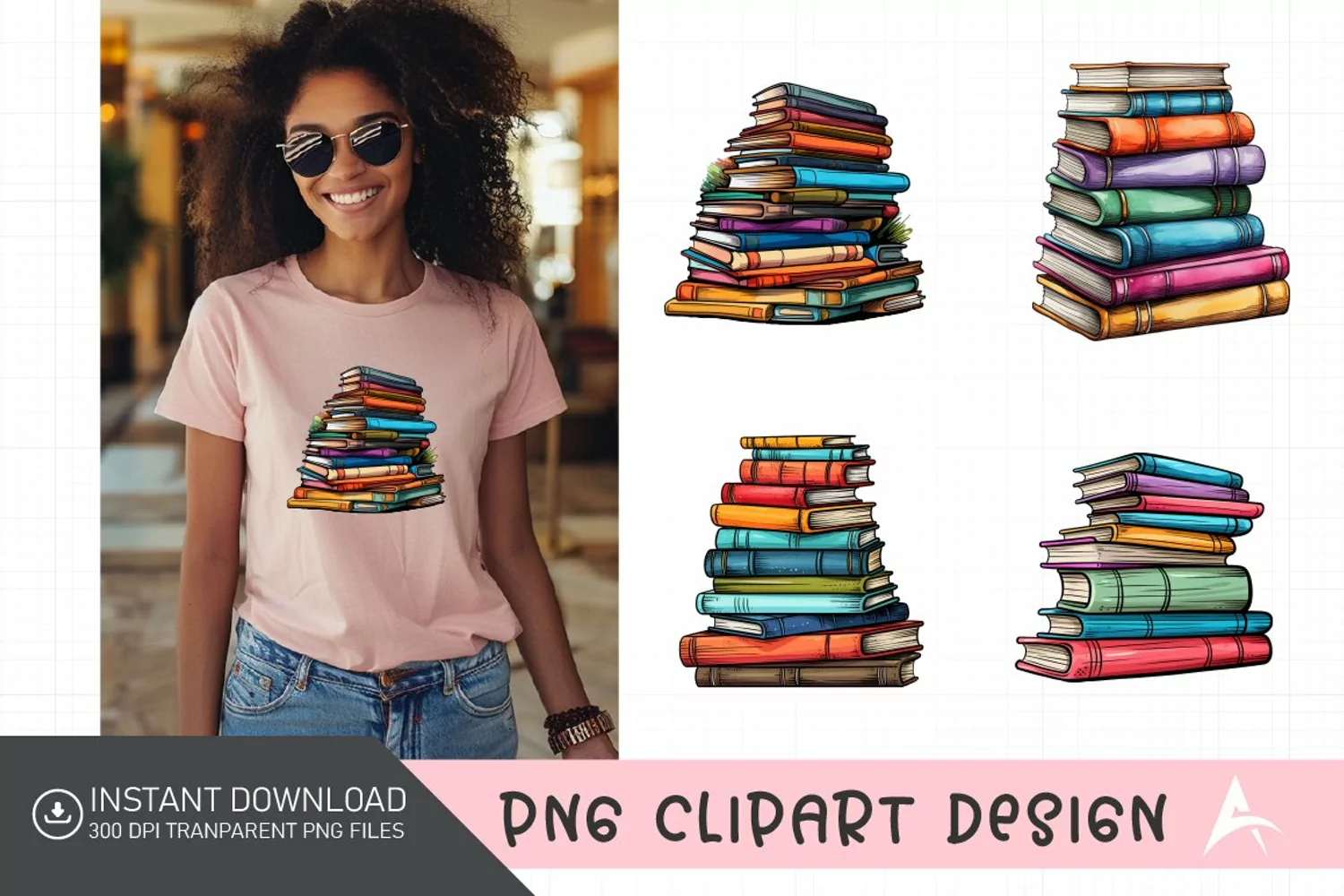 Watercolor Stack of colorful Book Clipart product image 1