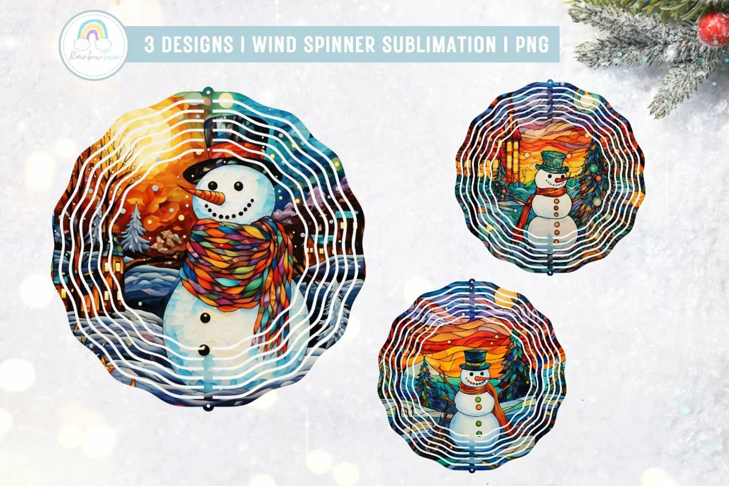 Stained Glass Christmas Snowman Wind Spinner Sublimation product image 1