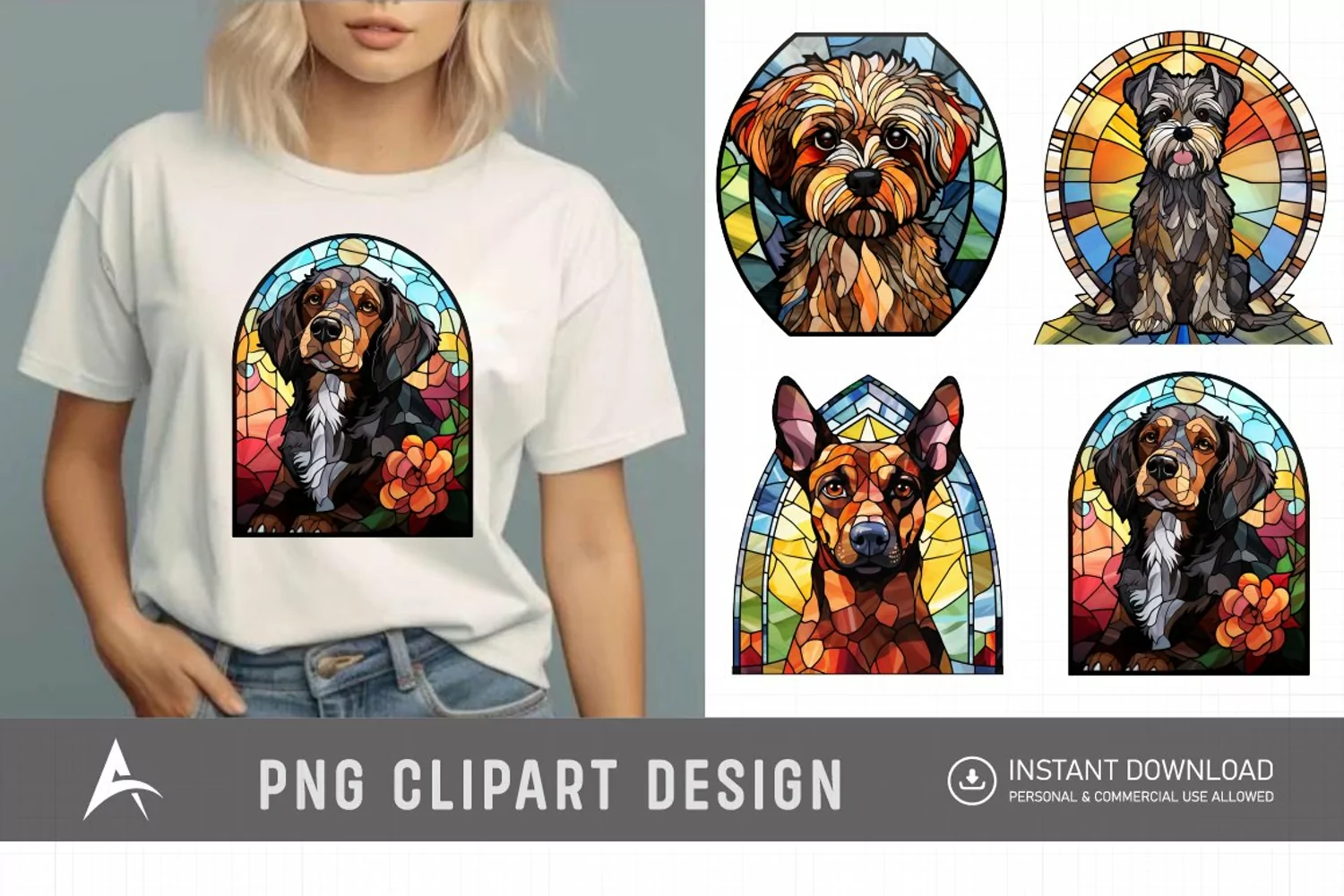 Watercolor Stained Glass Dog Clipart product image 1