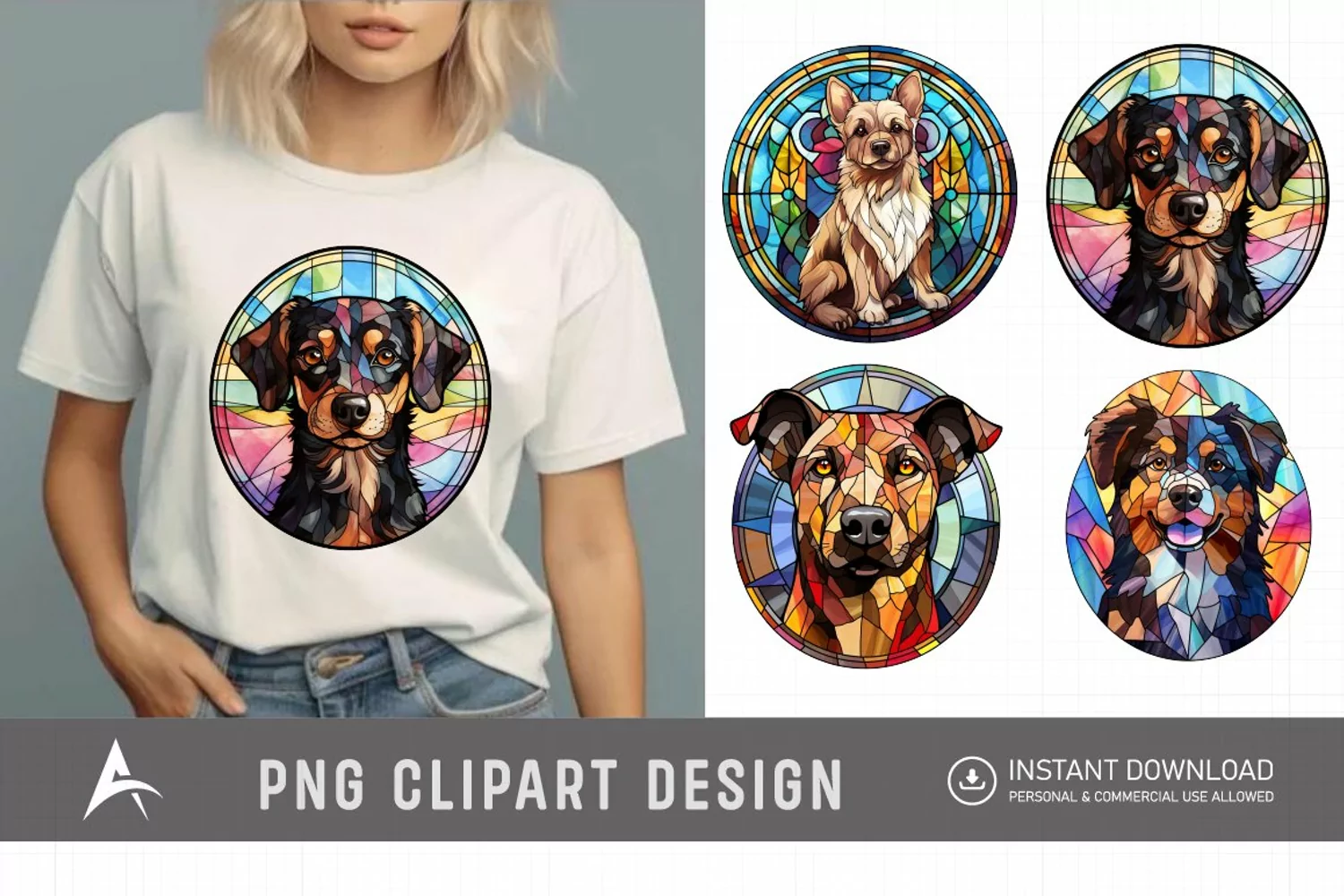 Watercolor Stained Glass Dog Clipart product image 1
