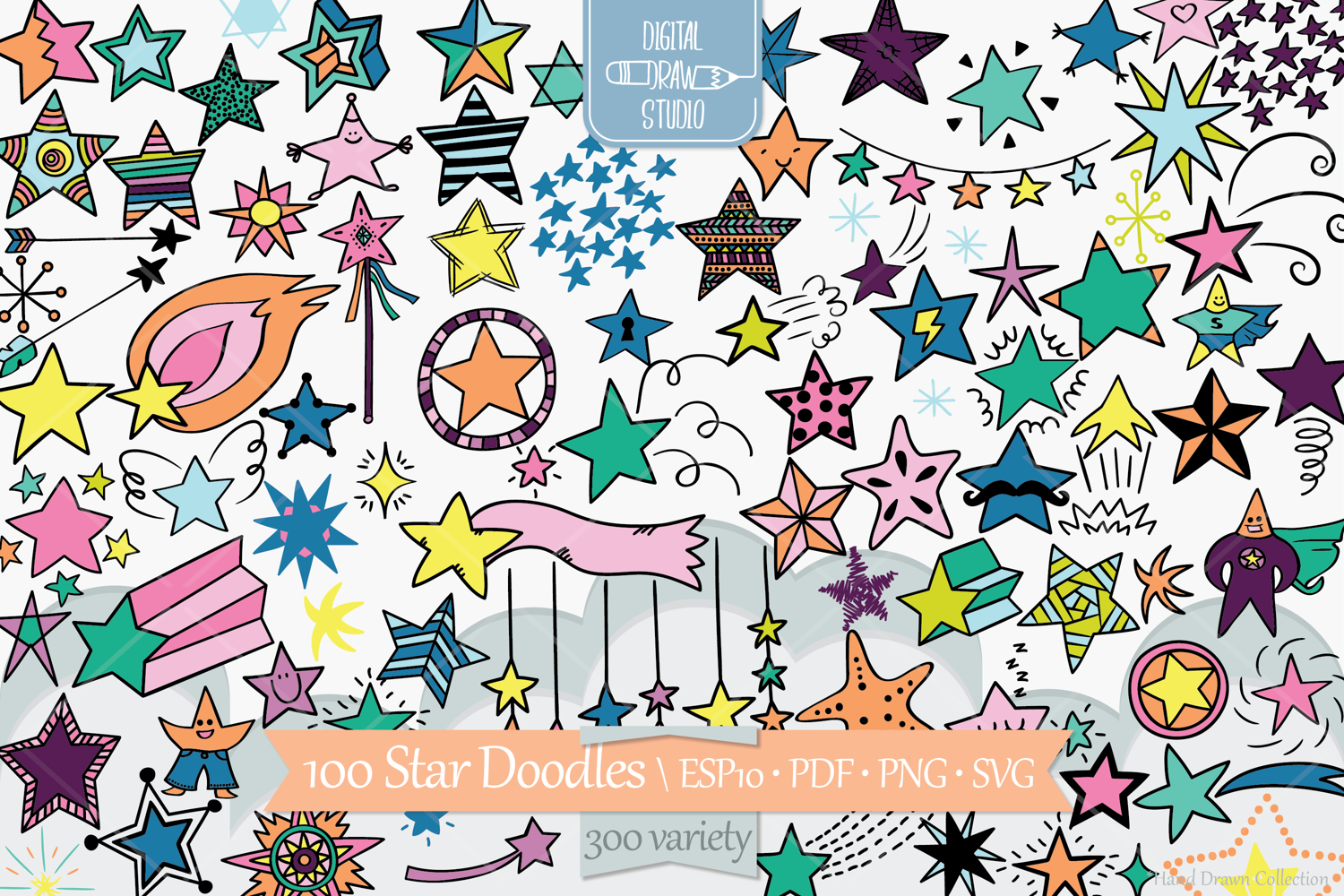 Color Star Doodles | Hand Drawn Constellation, Shooting Star product image 1