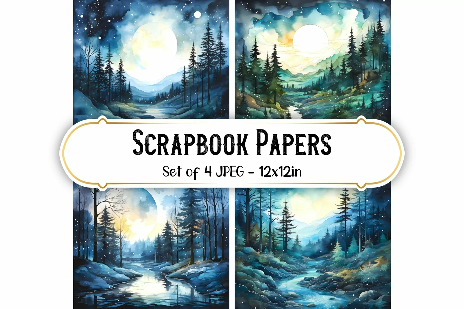 Starry Night Scene Watercolor Backgrounds