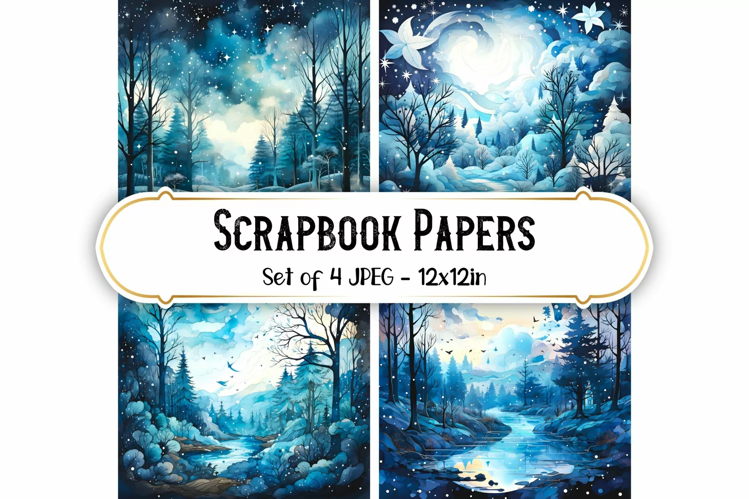 Starry Night Scene Watercolor Backgrounds