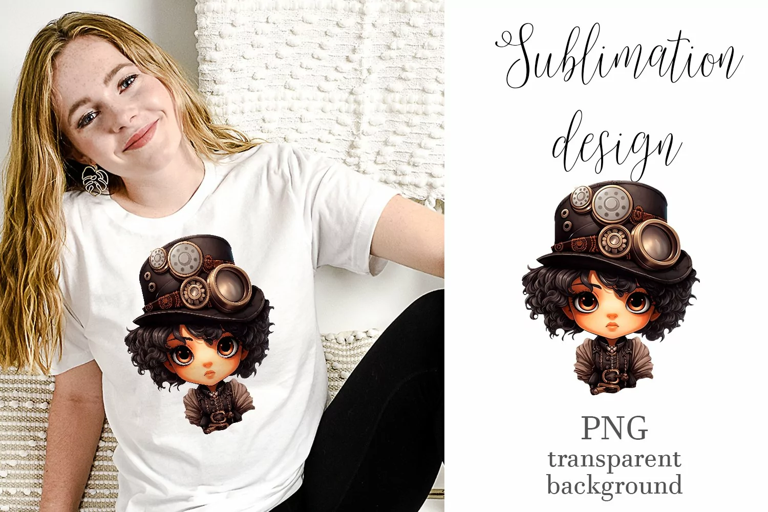 Steampunk Girls Sublimation Design, Vintage Girl PNG product image 1