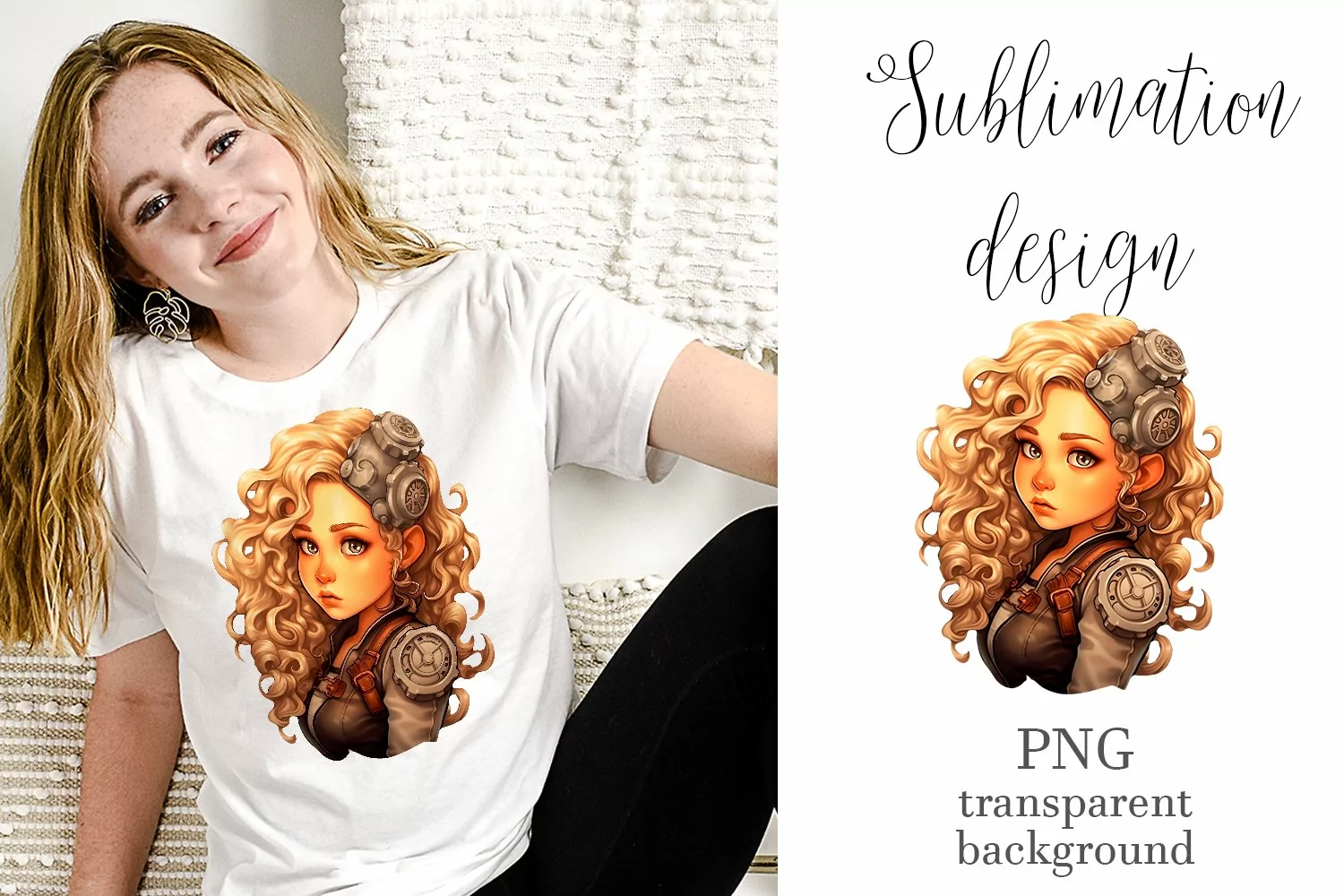 Steampunk Girls Sublimation Design, Vintage Girl PNG product image 1