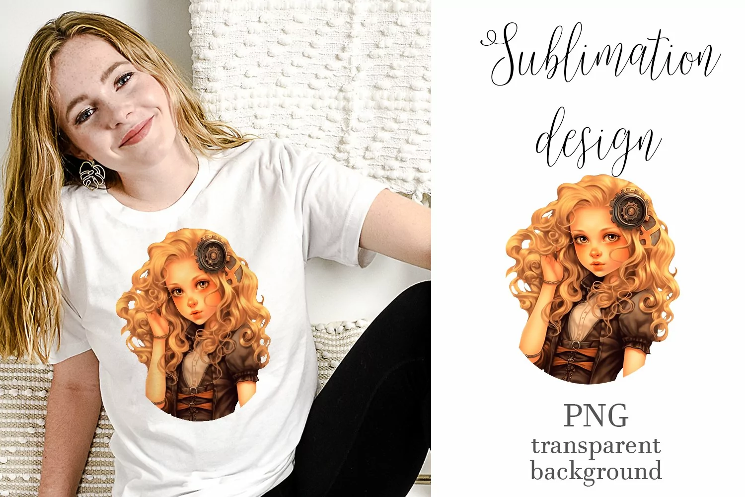 Steampunk Girls Sublimation Design, Vintage Girl PNG product image 1