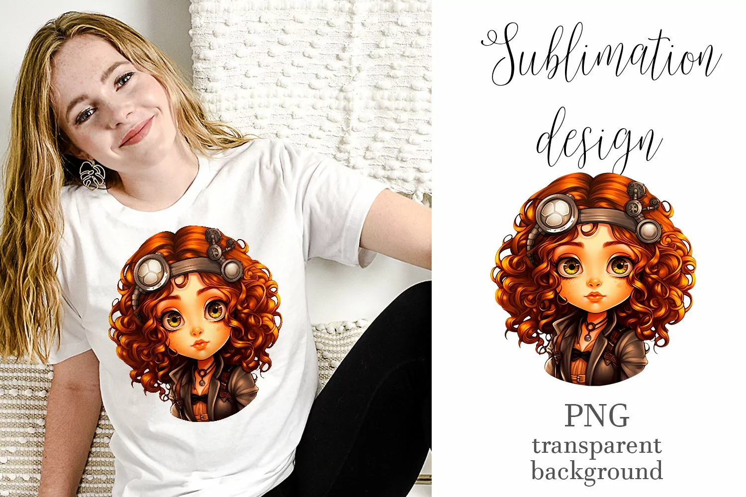 Steampunk Girls Sublimation Design, Vintage Girl PNG product image 1