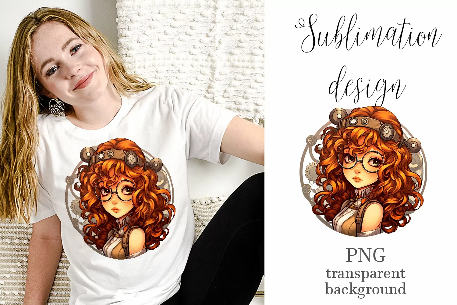 Steampunk Girls Sublimation Design, Vintage Girl PNG product image 1
