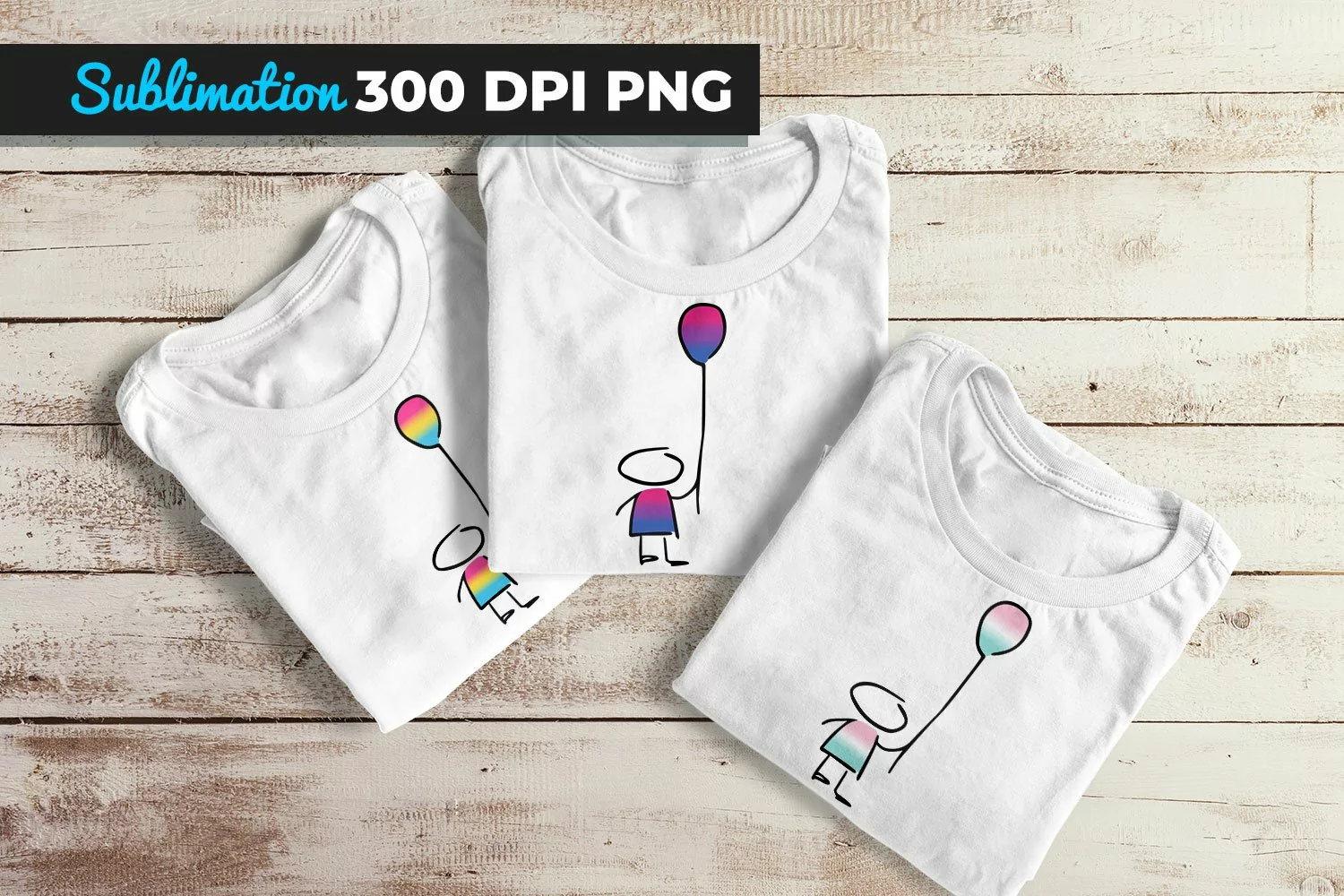 Stick Figure Balloon - Trans Flag and Lesbian Sublimation product image 1