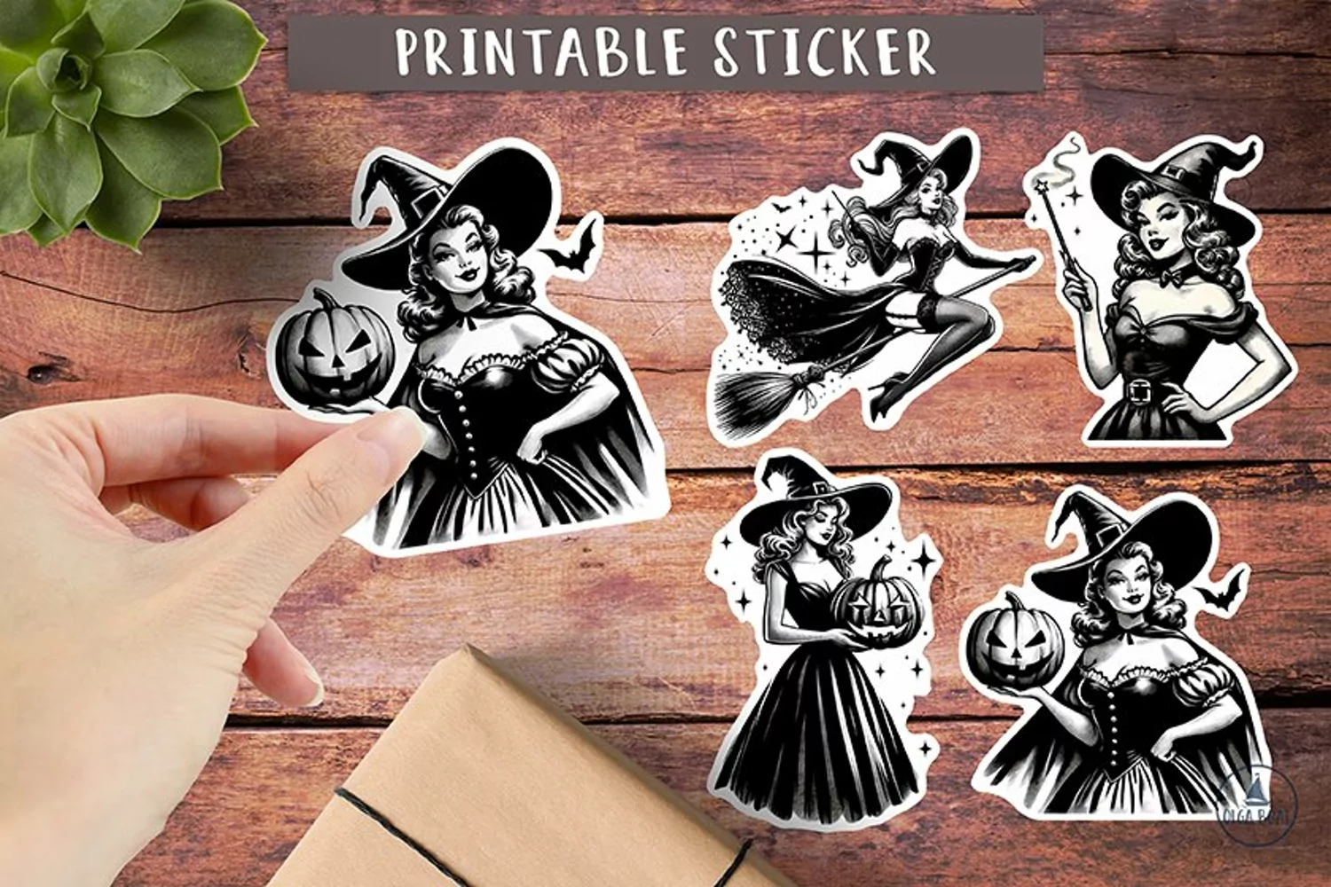 Sticker witch png Vintage Halloween witchy stickers