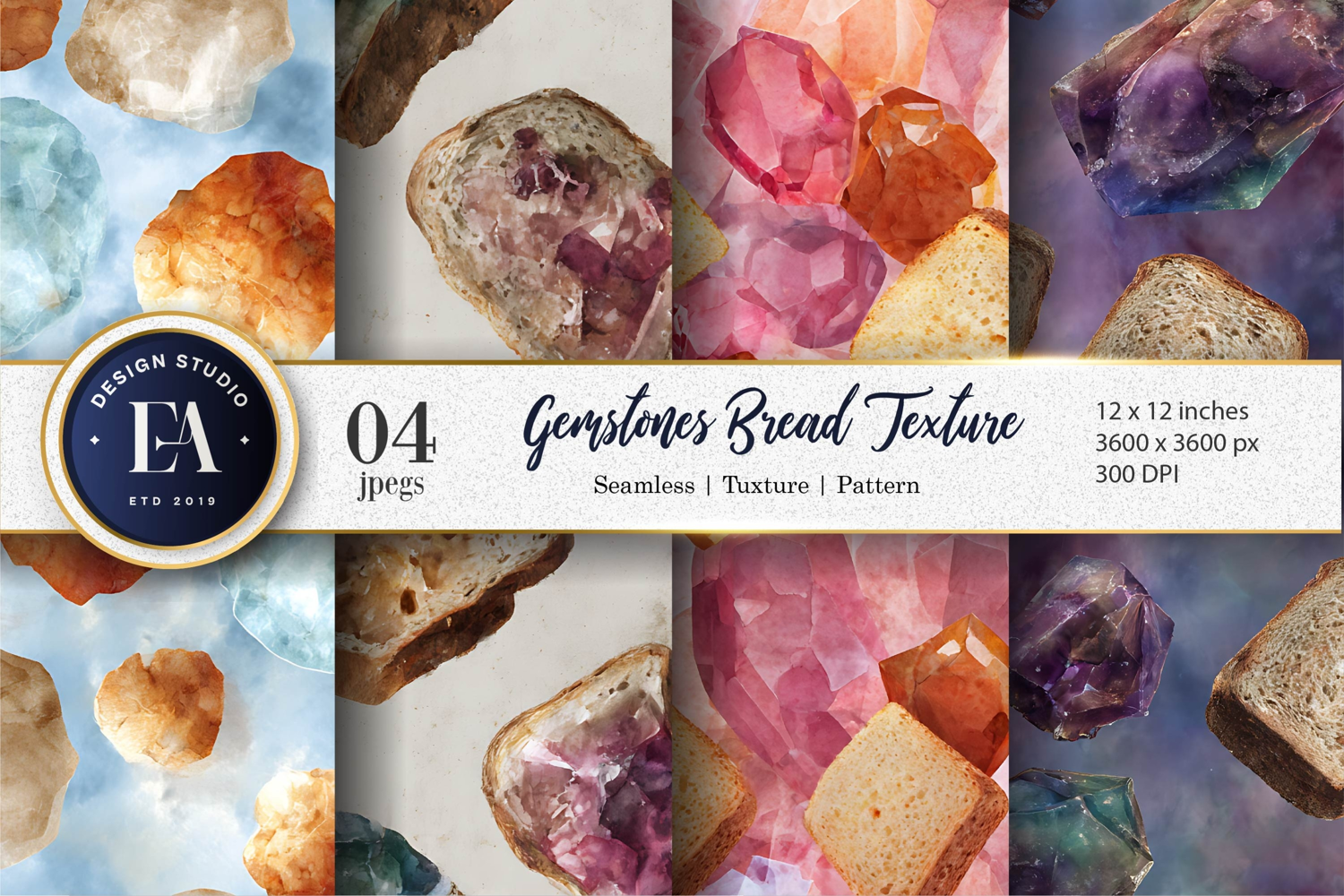 Gemstones with Surreal Bread Texture Digital Paper product image 1