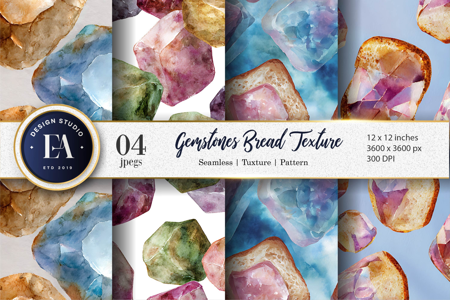 Hand-Painted Bread-Textured Gemstones Digital Paper product image 1