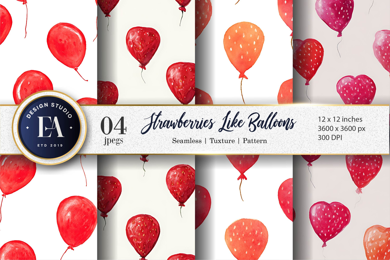 Strawberries with Balloon Shapes Seamless digital Paper product image 1