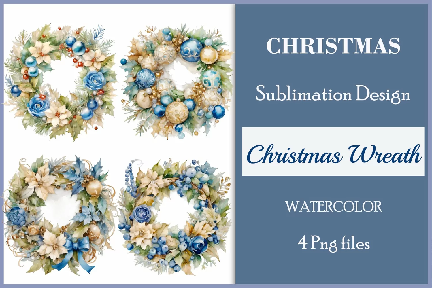 Beautiful vintage style Christmas wreath perfect for creating Christmas card, ornament, sublimation for mugs, t-shirts and more.