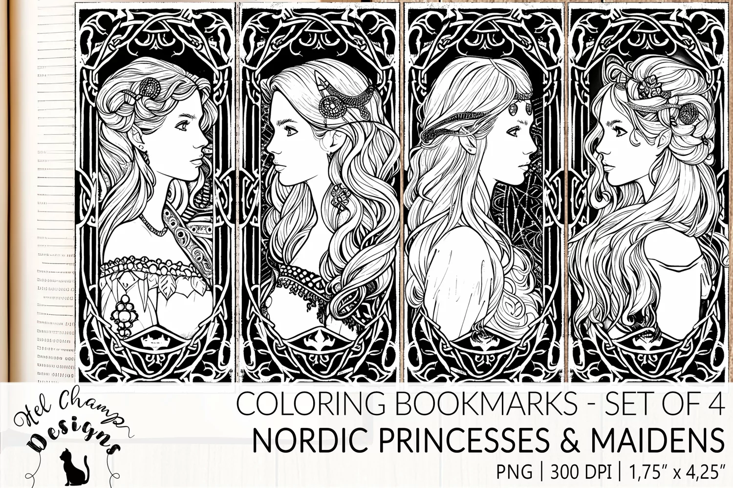 Sublimation coloring bookmarks viking nordic art woman lady princess maiden medieval scandinavian