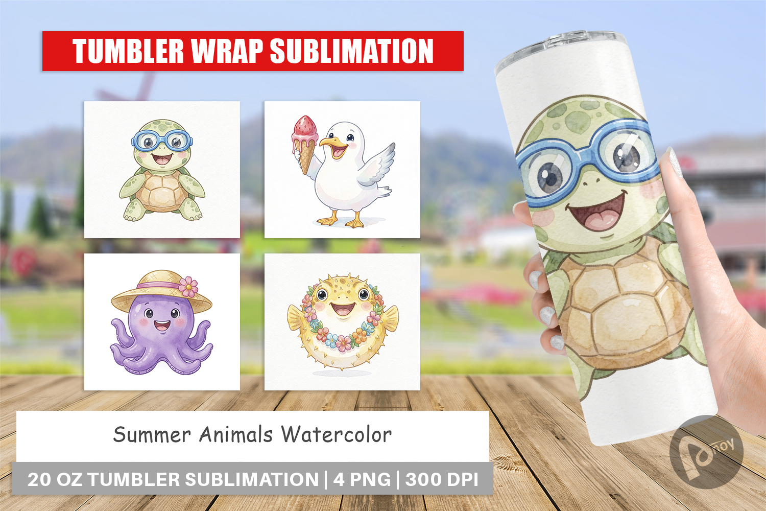 Summer Animals Watercolor Tumbler product image 1