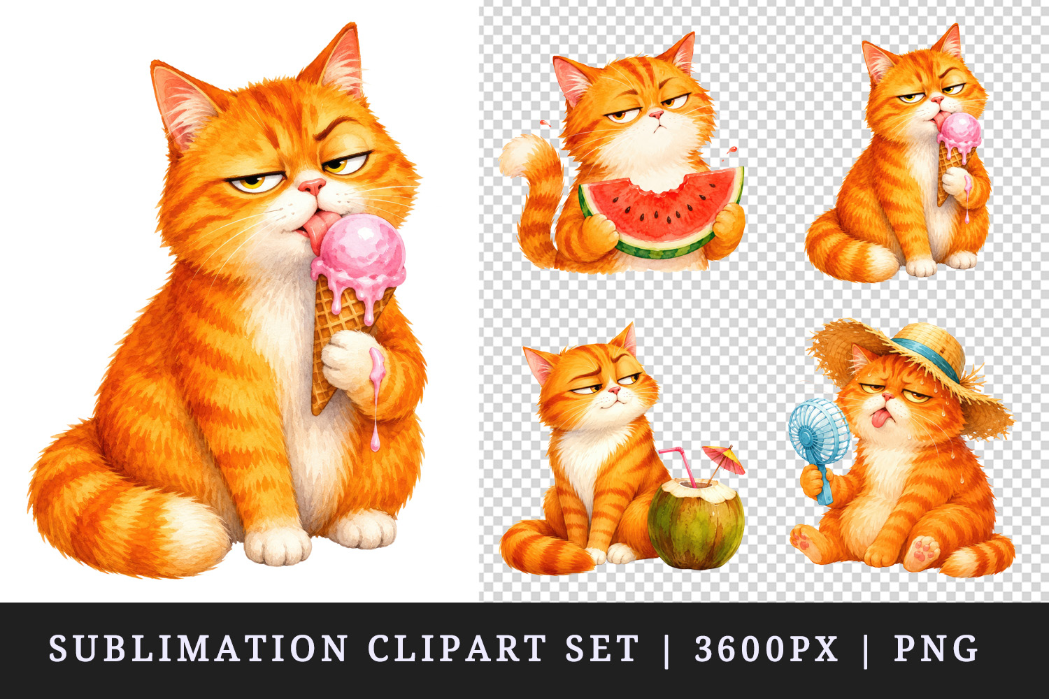 Summer Cat clipart printable sublimation design png product image 1