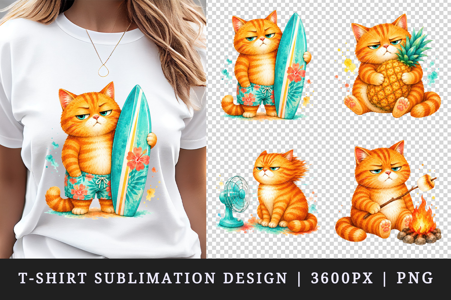 Summer Cat t-shirt printable sublimation design png product image 1